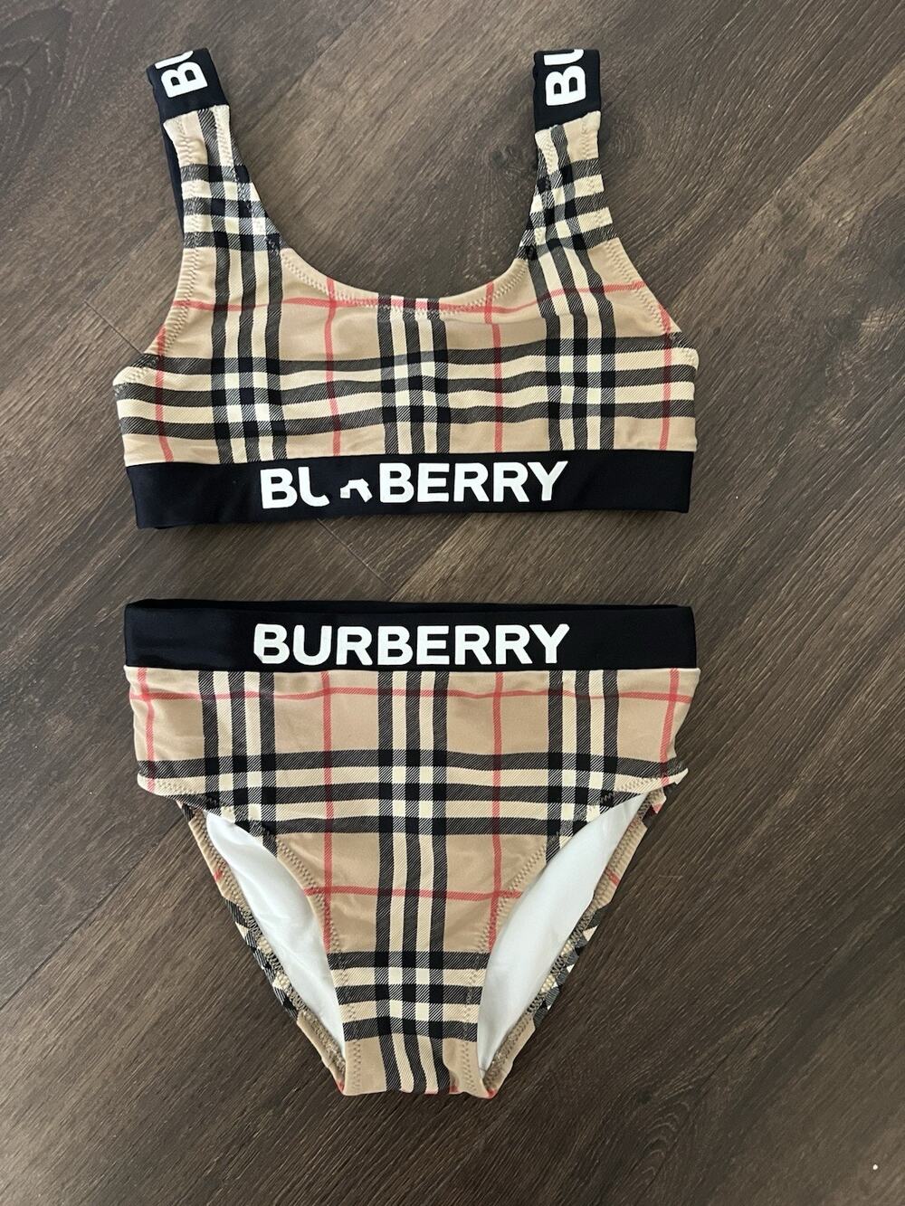 burberry girls kids 10y 2 piece swim suit bathing suit bikini check